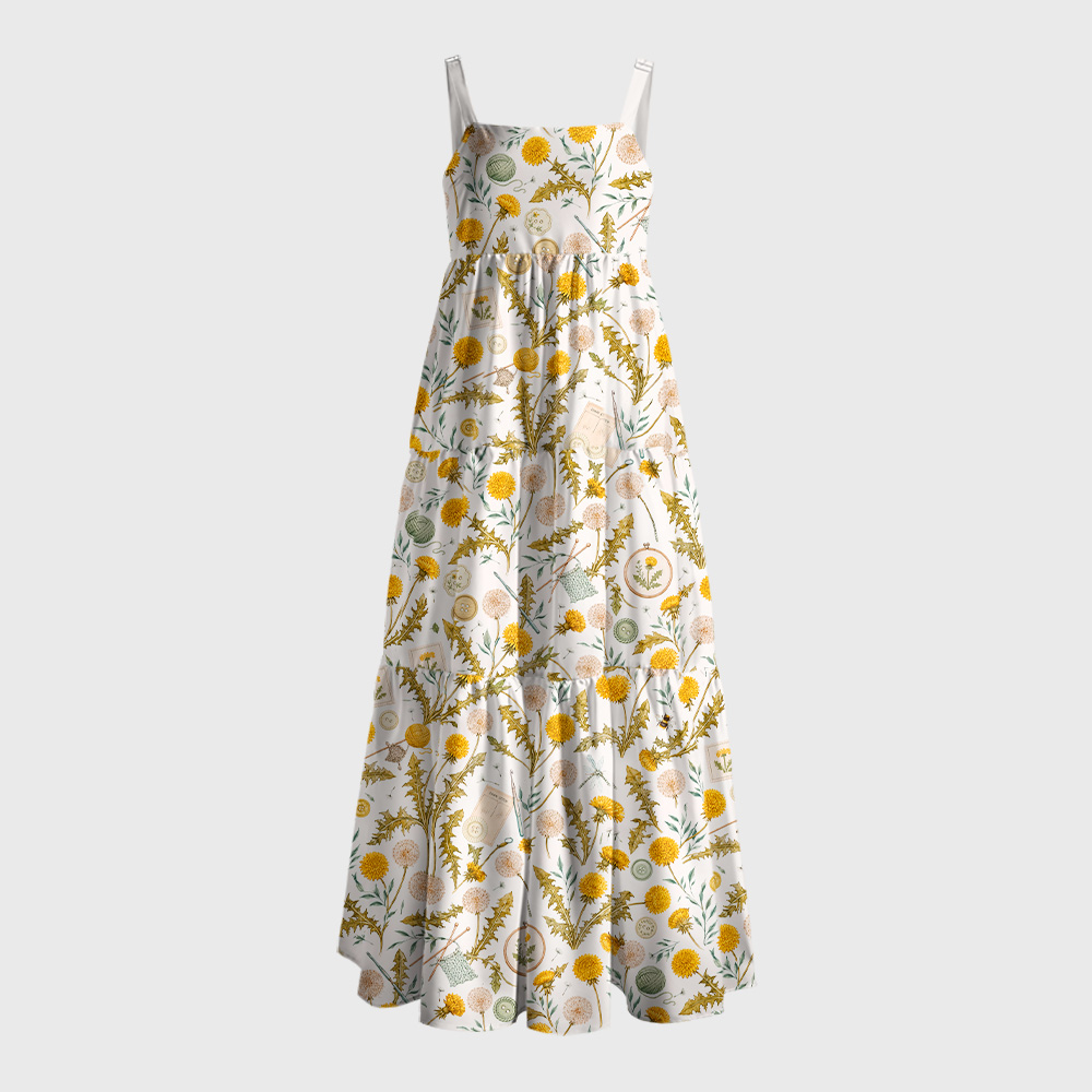 Dandelion Botanical Embroidery Seamless Geek Tiered Cami Maxi Dress