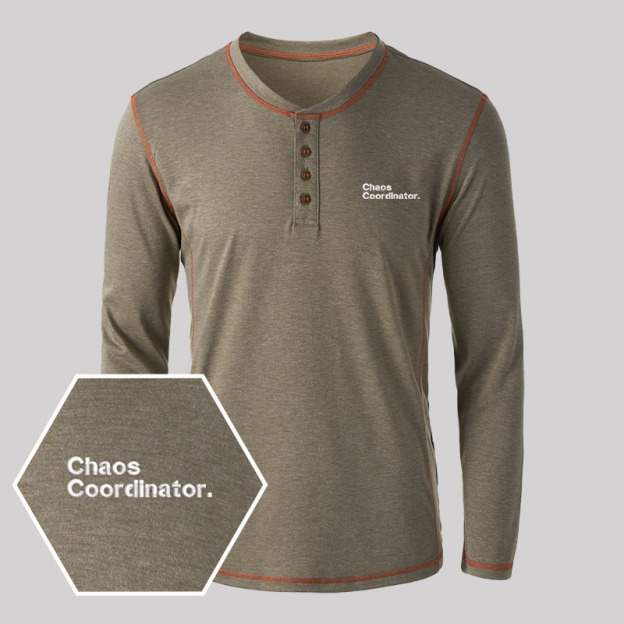 Chaos Coordinator Embroidered Long Sleeve Henley Shirts