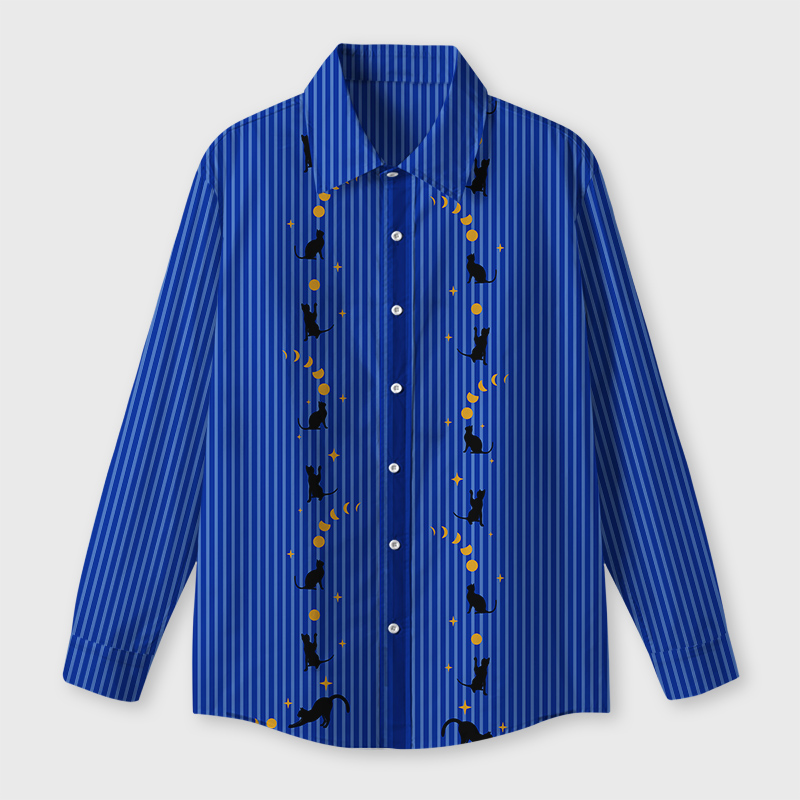 Chasing Moonlight Cat Blue Geek Long-Sleeved Shirt