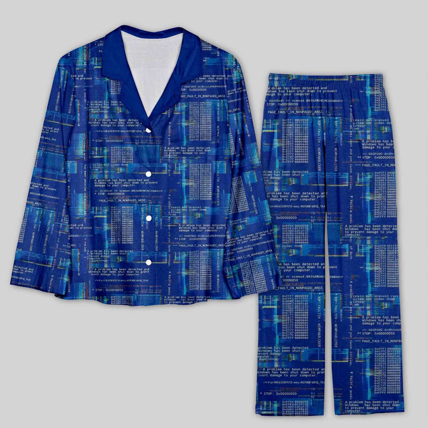 Blue Cyber Code Pattern Geek Pajama Sets