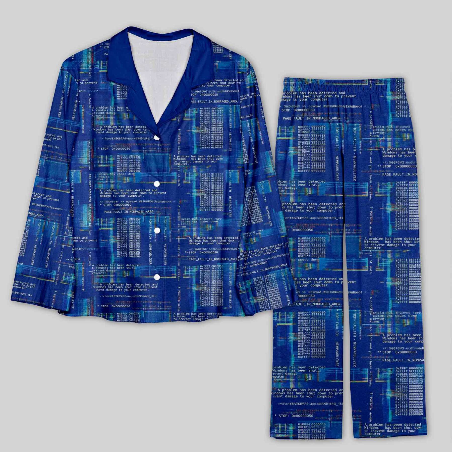 Blue Cyber Code Pattern Geek Pajama Sets