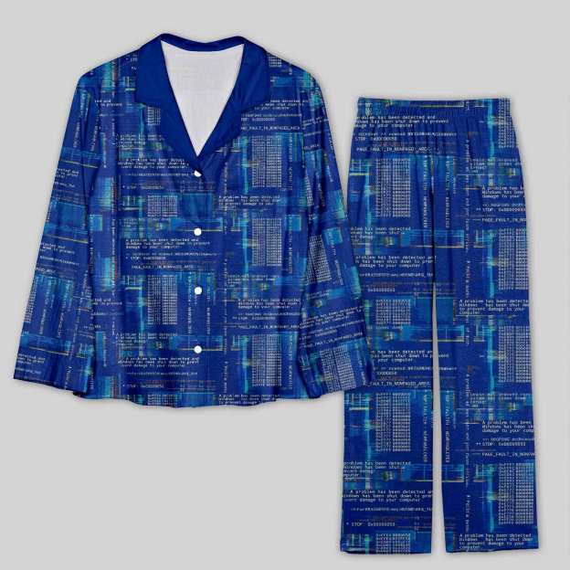 Blue Cyber Code Pattern Geek Pajama Sets