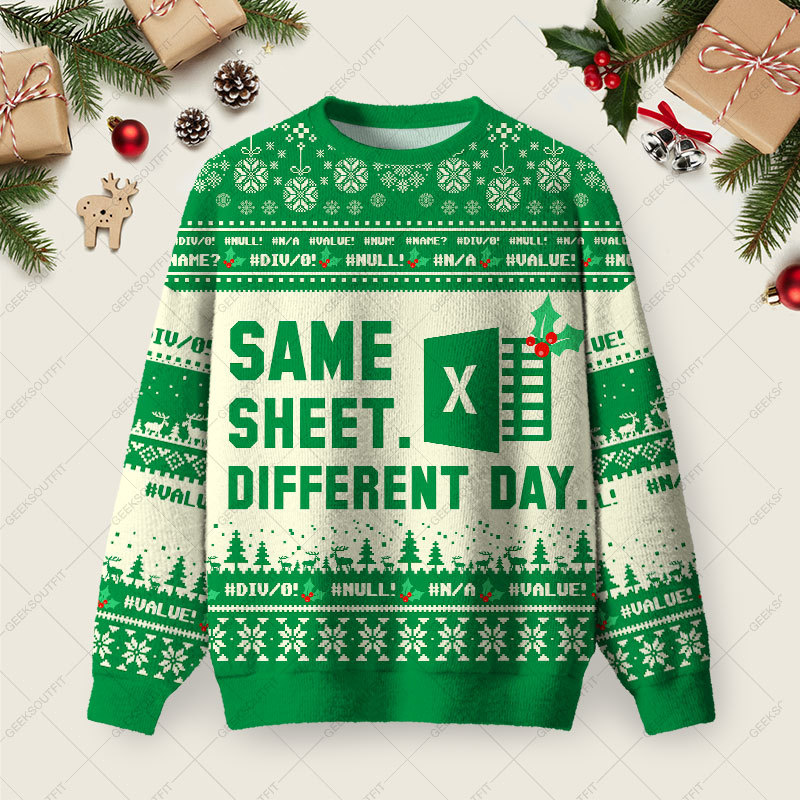 Geeksoutfit Same Sheet Different Day Ugly Christmas Fuzzy Fleece Sweatshirt for Sale