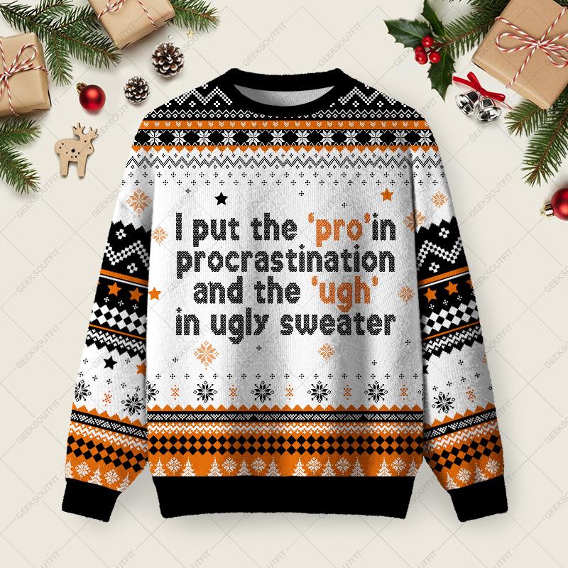 Procrastination Pro Ugly Christmas Fuzzy Fleece Sweatshirt