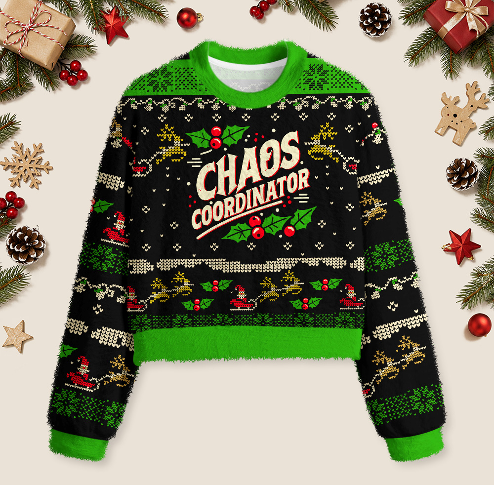 Holiday Chaos Coordinator Geek Women's Christmas Cropped Ugly Sweater