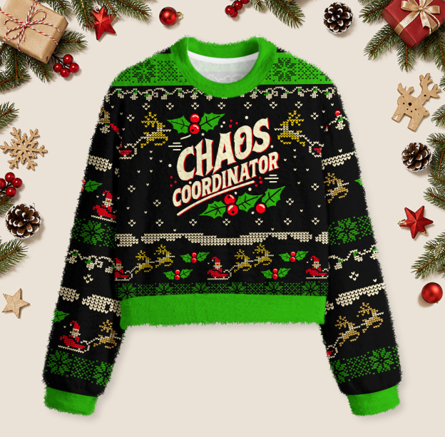 Holiday Chaos Coordinator Geek Women's Christmas Cropped Ugly Sweater