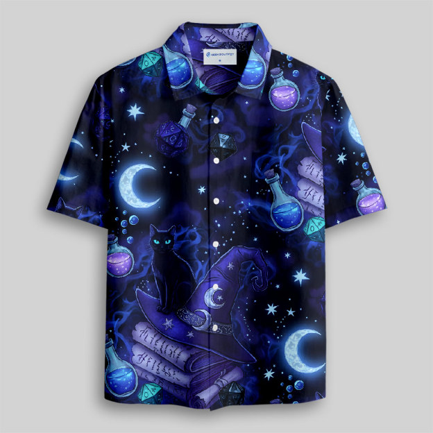 Magic Cats and DND Night Button Up Pocket Shirt