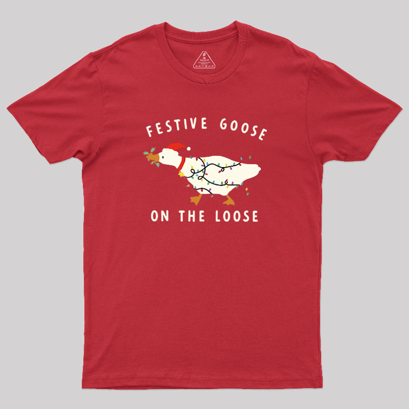 Festive Goose on the Loose Christmas Geek T-Shirt