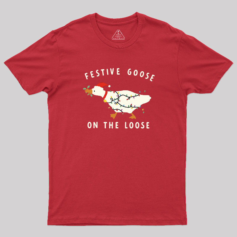 Festive Goose on the Loose Christmas Geek T-Shirt