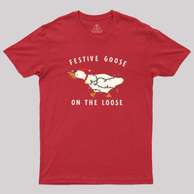 Festive Goose on the Loose Christmas Geek T-Shirt