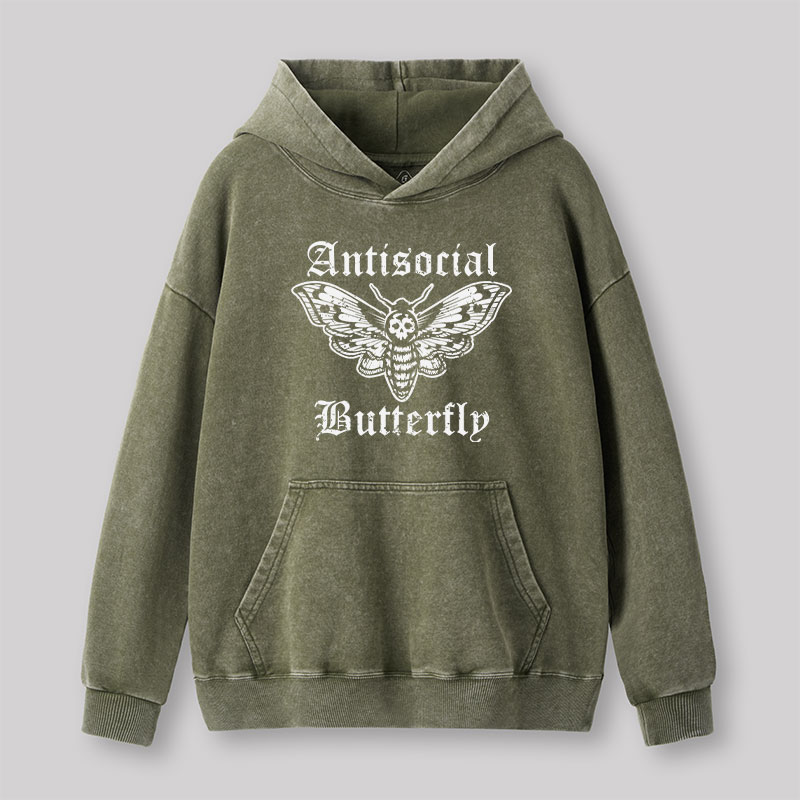 Funny Antisocial Butterfly Washed Hoodie