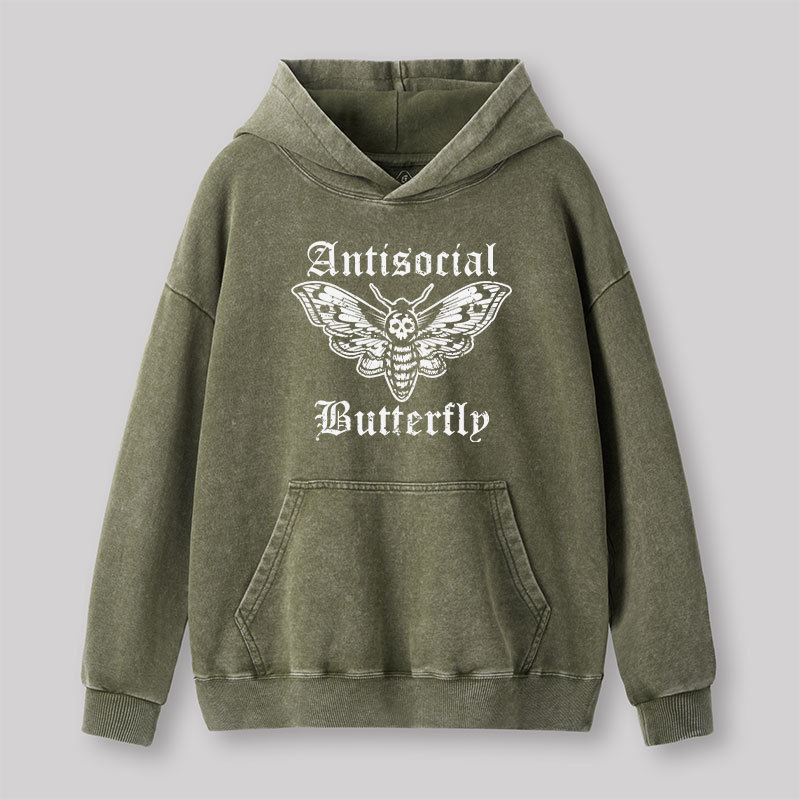 Funny Antisocial Butterfly Washed Hoodie