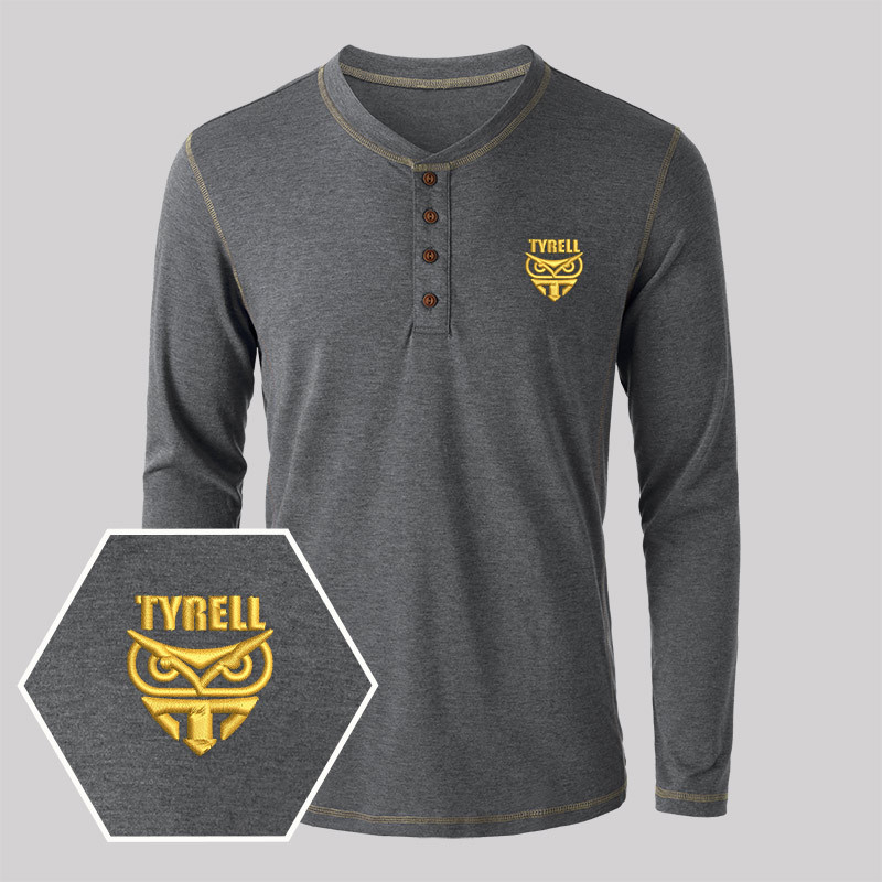 Tyrell Corporation Geek Embroidered Long Sleeve Henley Shirts