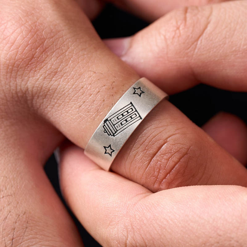 TARDIS Geek Silver Band Ring