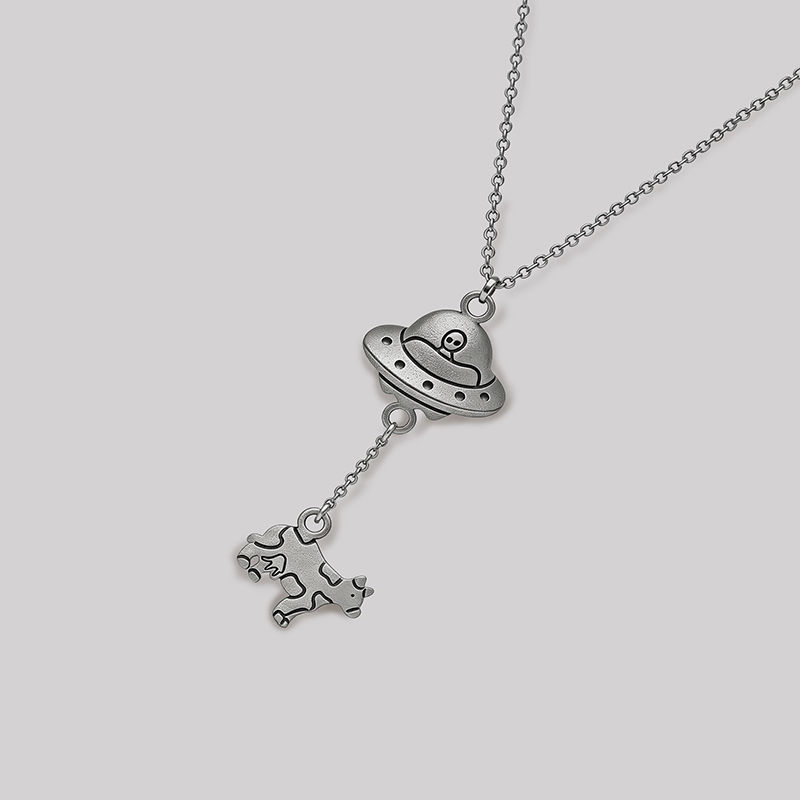 UFO Cow Abduction Geek Sculptural Necklace