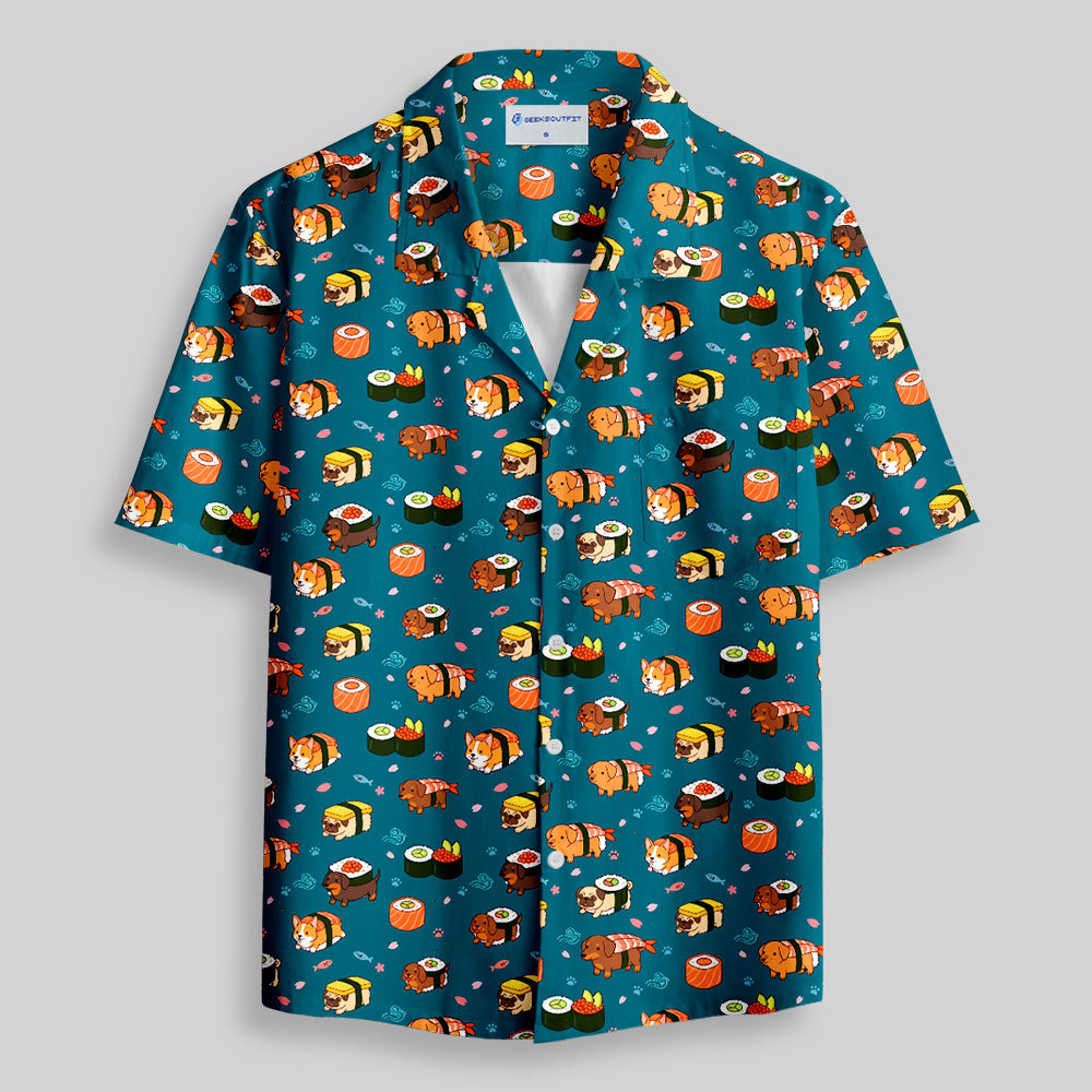 Ocean Sushi Pup Button Up Pocket Shirt