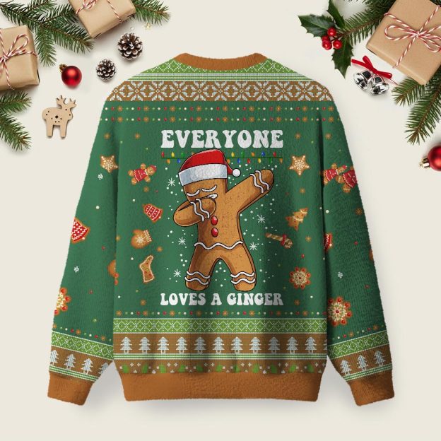 Gingerbread Dabbing Dance Christmas Green Ugly Christmas Fuzzy Fleece Sweatshirt