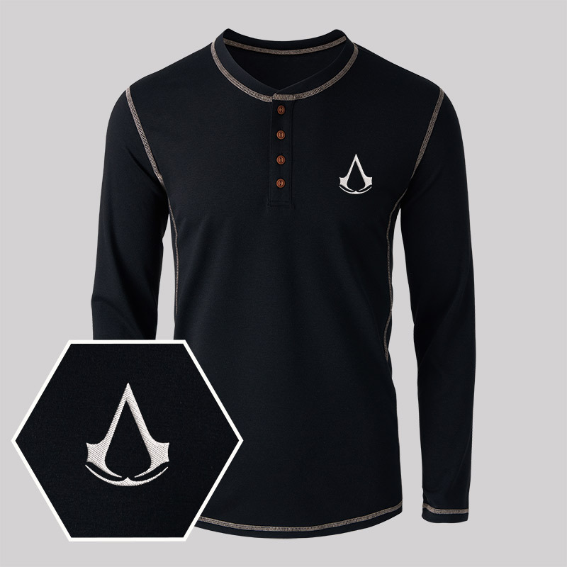 Assassin's Creed Embroidered Long Sleeve Henley Shirts