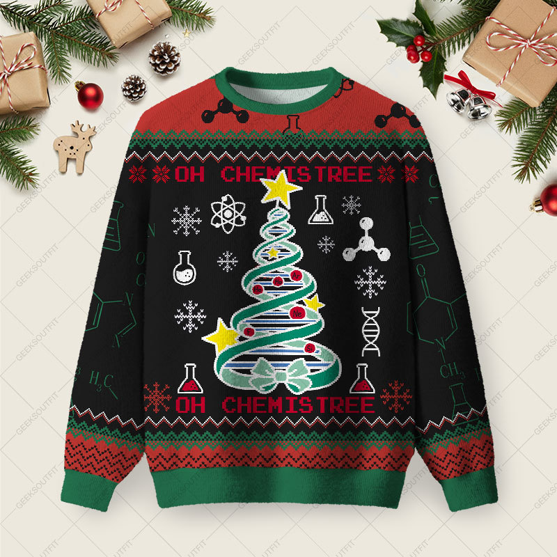 Geeksoutfit DNA Tree Ugly Christmas Fuzzy Fleece Sweatshirt for Sale