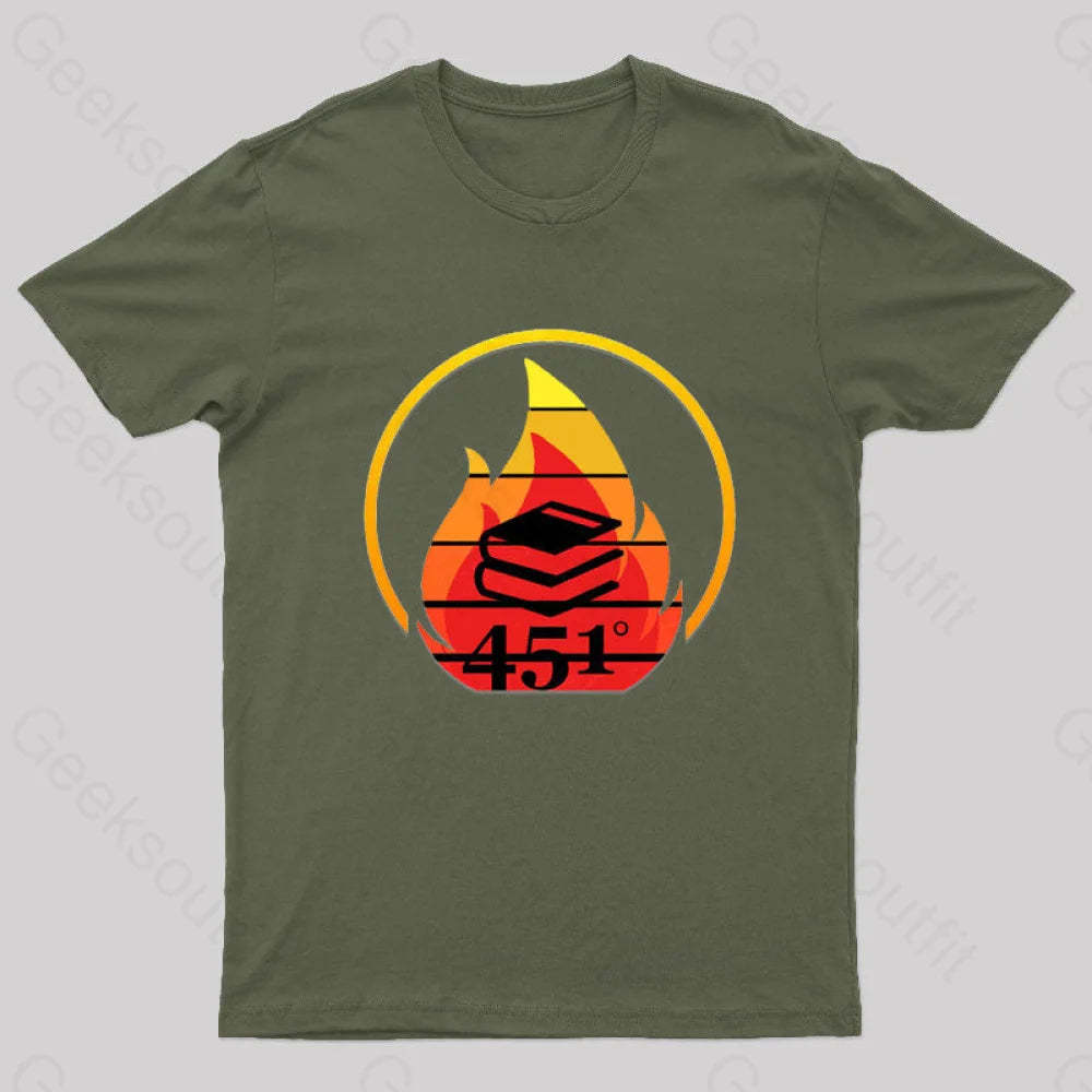 Fahrenheit 451 Retro Nerd T-Shirt Army Green / S