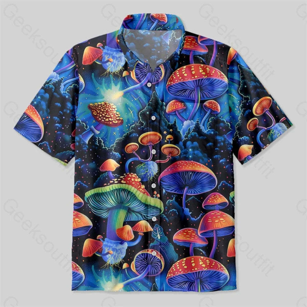 Fantasy Mushroom Forest Button Up Pocket Shirt Up / S Bus602 Yc