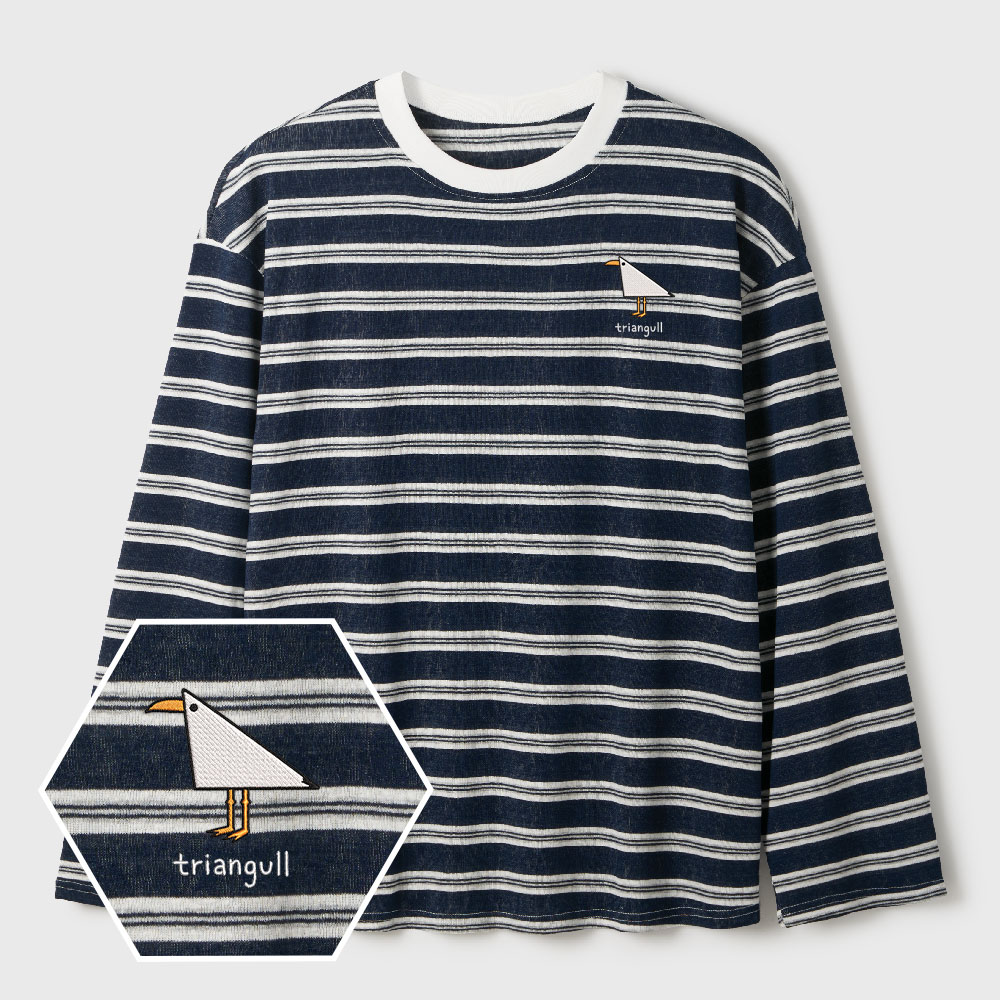 Triangull Lycra Striped Embroidered Long-Sleeve Shirts