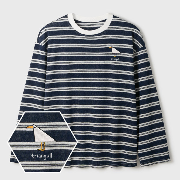 Triangull Lycra Striped Embroidered Long-Sleeve Shirts