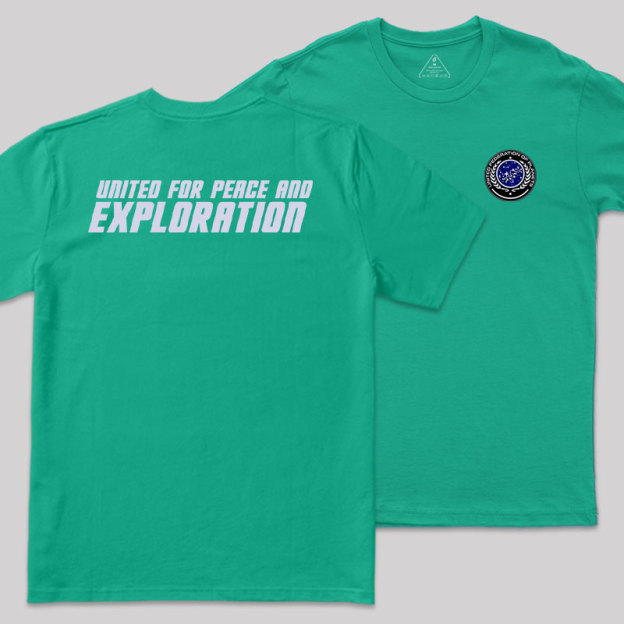 United For Peace And Exploration Front and Back Printing Geek T-Shirt