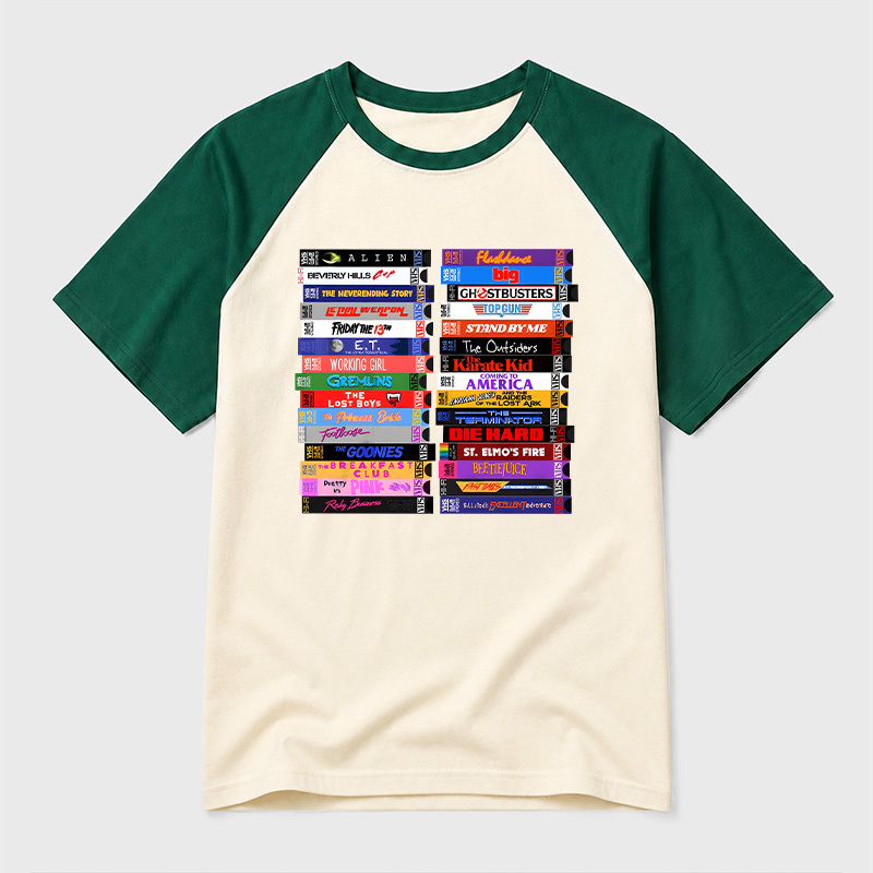 Retro 80s Movies VHS Stacks Geek Retro Raglan T-Shirt