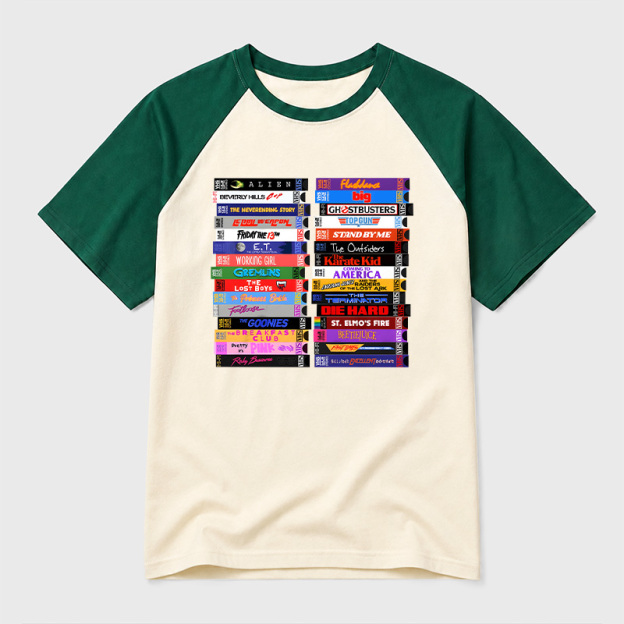 Retro 80s Movies VHS Stacks Geek Retro Raglan T-Shirt