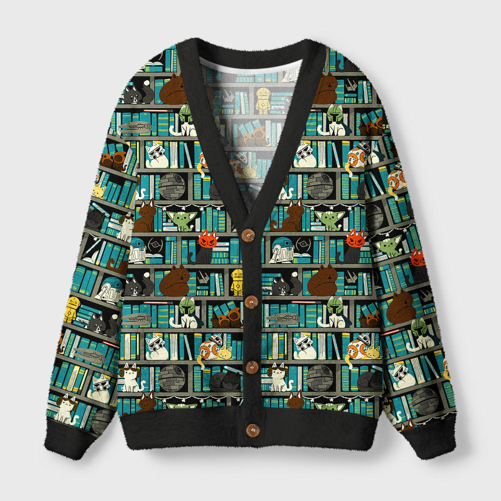 Sci-Fi Universe Bookshelf Geek Ugly Cardigan Sweaters