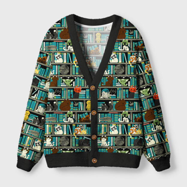 Sci-Fi Universe Bookshelf Geek Ugly Cardigan Sweaters