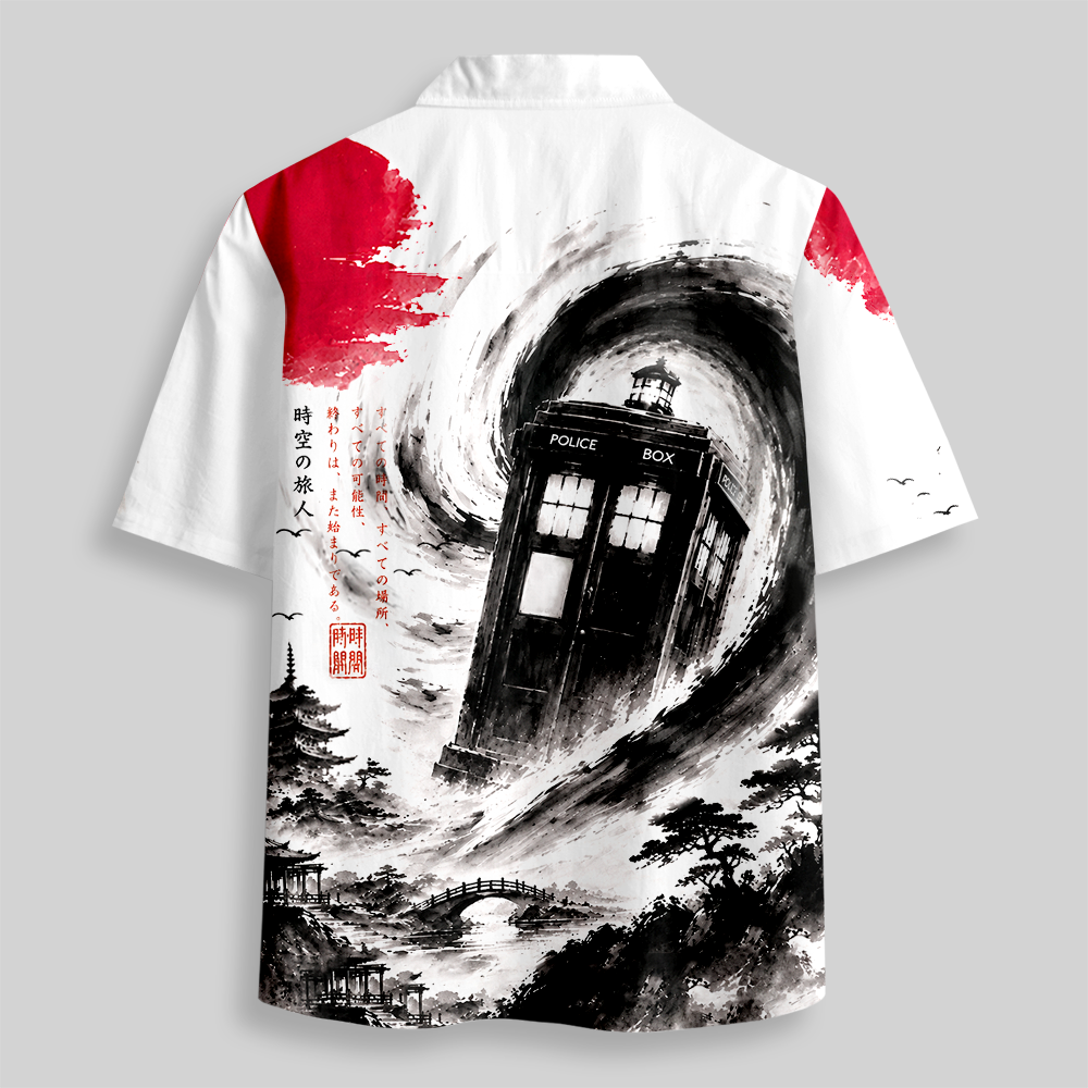 Sci-Fi Time Travel Vessel Button Up Pocket Shirt