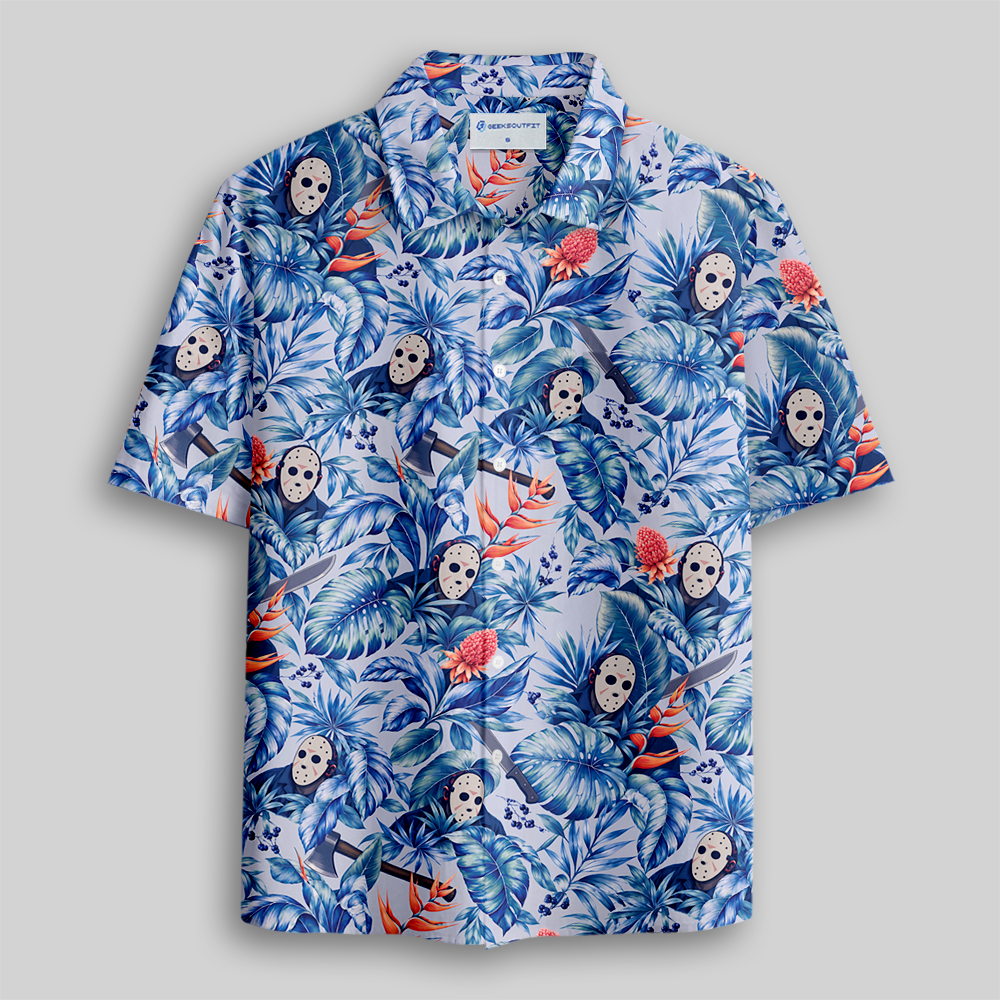 Tropical Spooky Horror Pattern Button Up Pocket Shirt