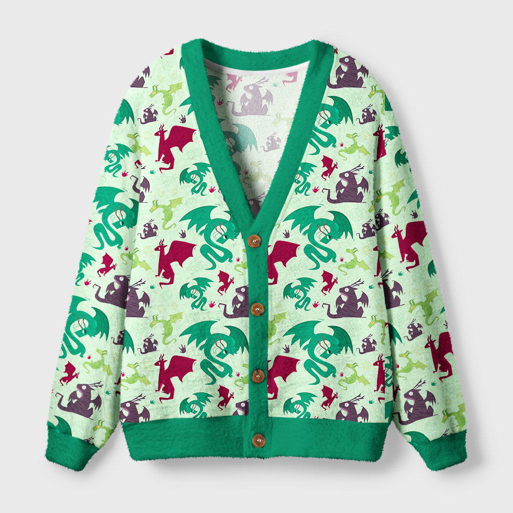 Dragons Pistachio Green Geek Ugly Cardigan Sweaters