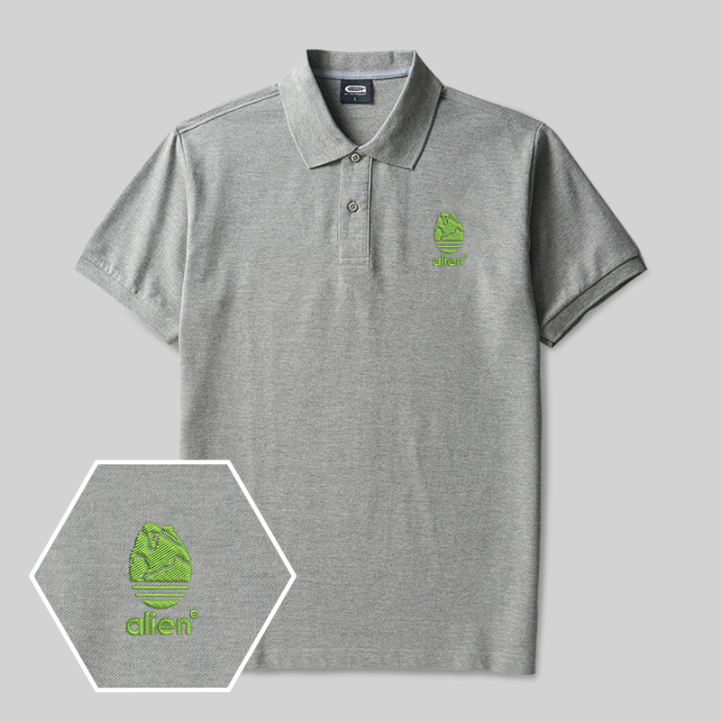 Funny Alien Geek Embroidered Polo Shirt