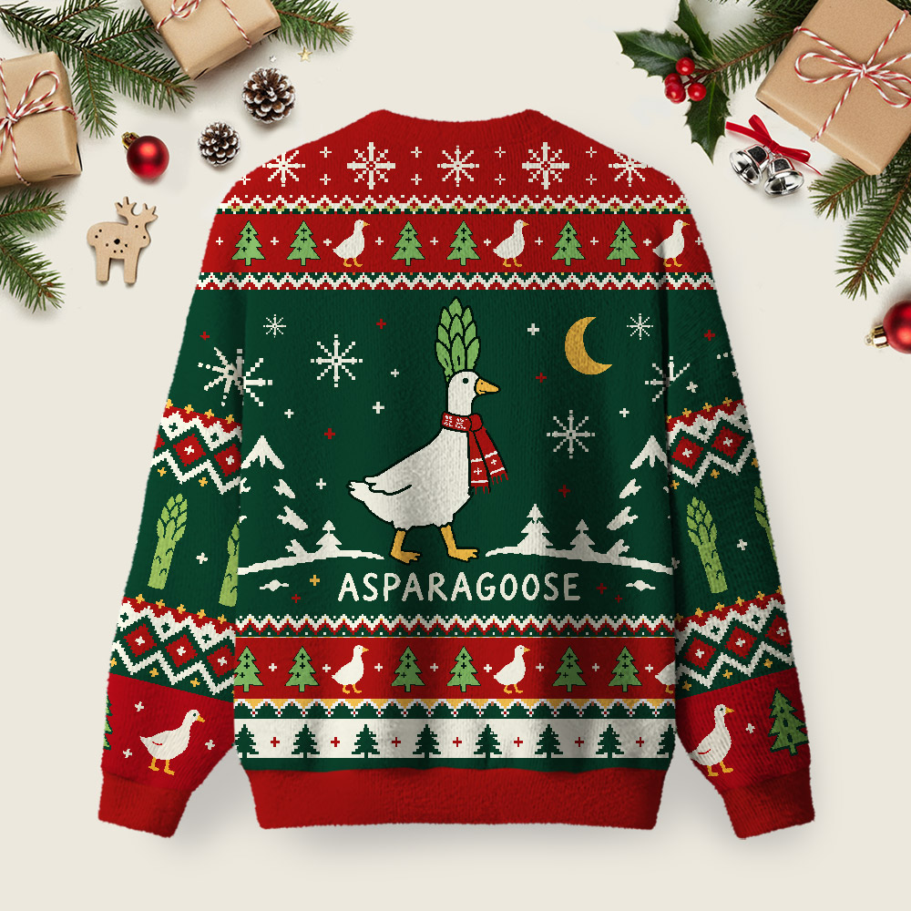 Asparagoose Ugly Christmas Fuzzy Fleece Sweatshirt