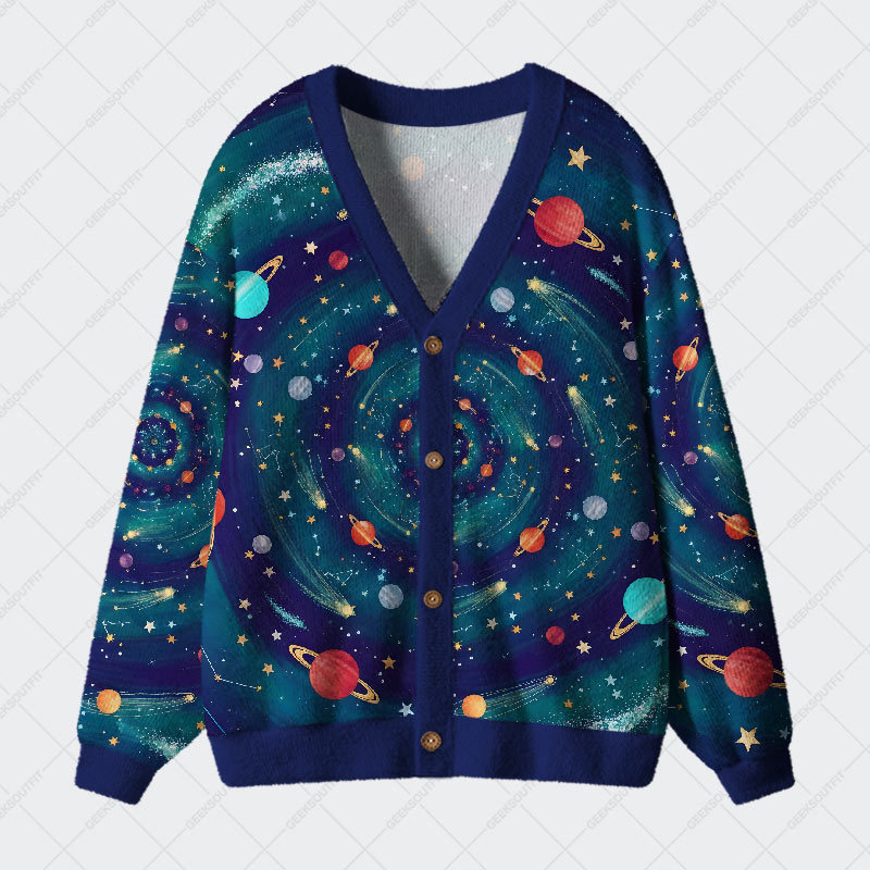 Geeksoutfit Dance of the Cosmic Melody Geek Ugly Cardigan Sweaters for Sale