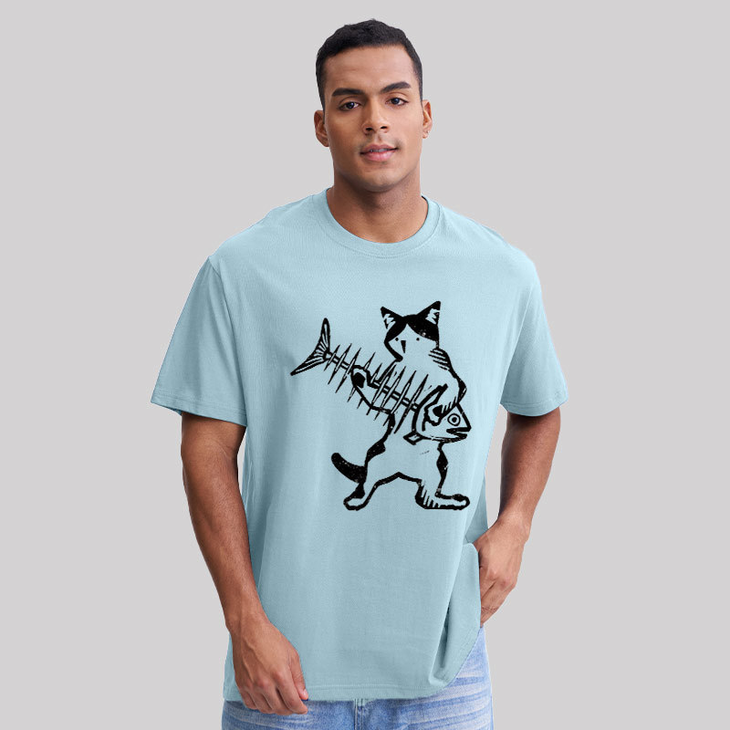 Rock Cat With Fish Guitar Geek T-Shirt