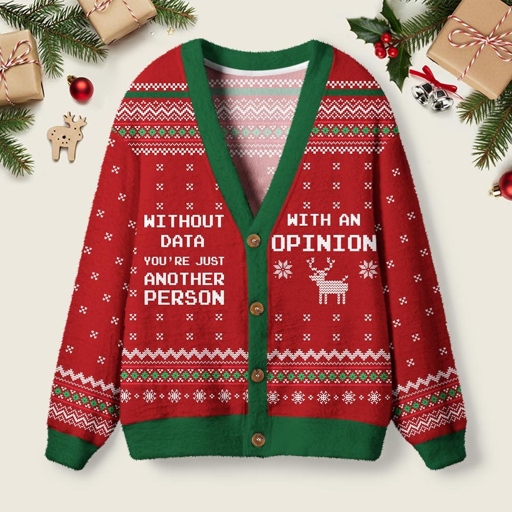 Geeksoutfit Without Data You're Just Another Person Red Geek Ugly Cardigan Sweaters  for Sale