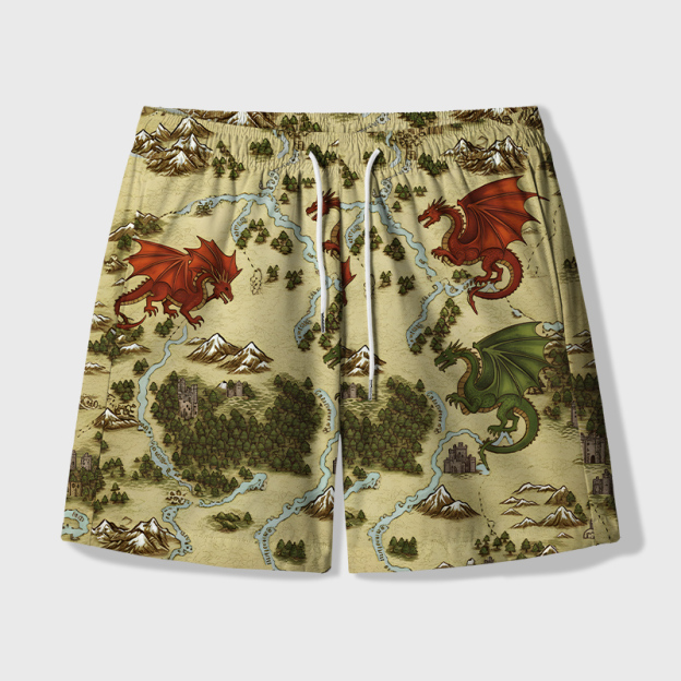 Retro SciFi Dragon Map Geek Hawaiian Swim Trunks