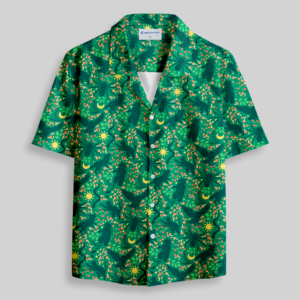 Forest Mushroom Wildlife Cottagecore Button Up Pocket Shirt