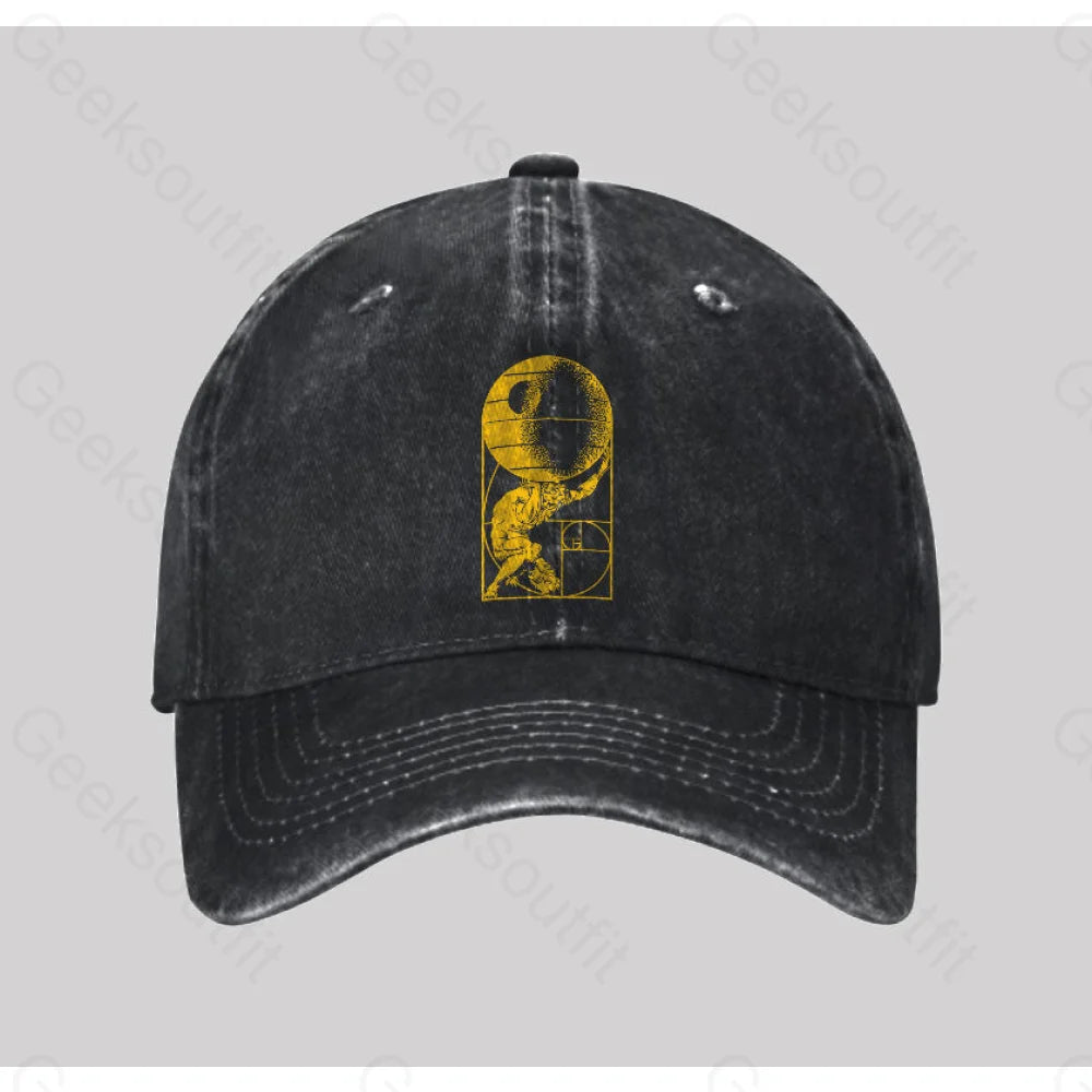 Fibonacci Death Star Washed Vintage Baseball Cap Black