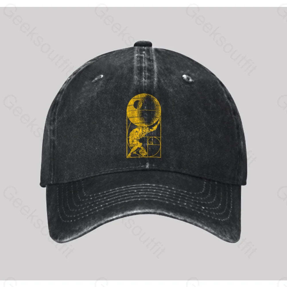 Fibonacci Death Star Washed Vintage Baseball Cap Black