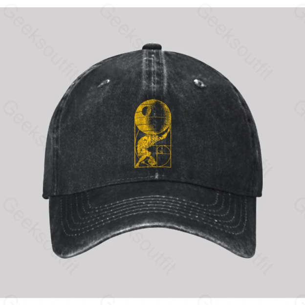 Fibonacci Death Star Washed Vintage Baseball Cap Black