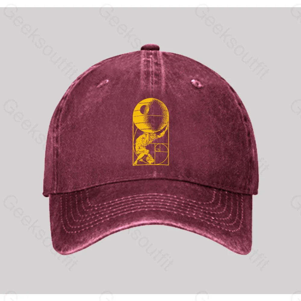 Fibonacci Death Star Washed Vintage Baseball Cap Red