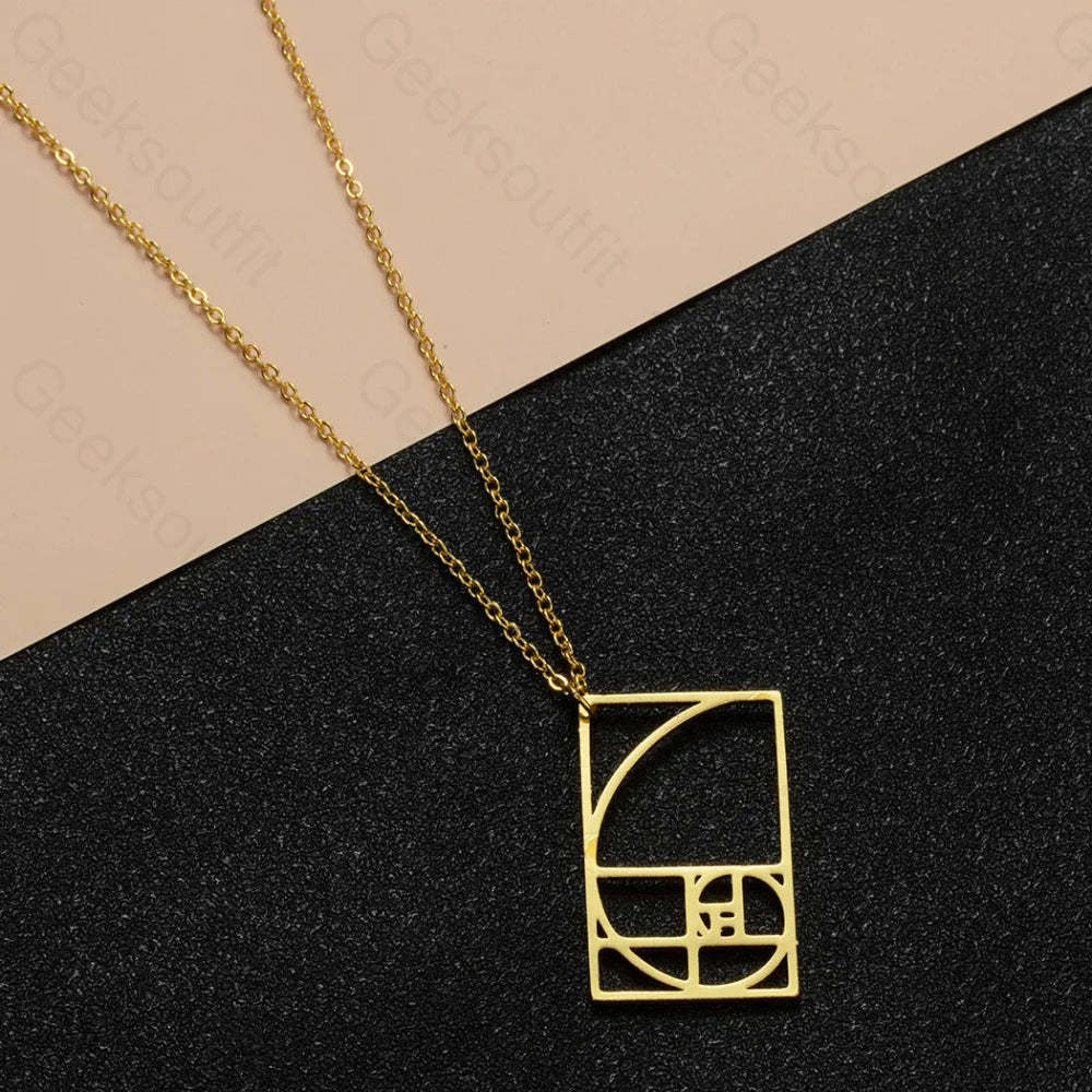 Fibonacci Geometry Necklace Gold Color