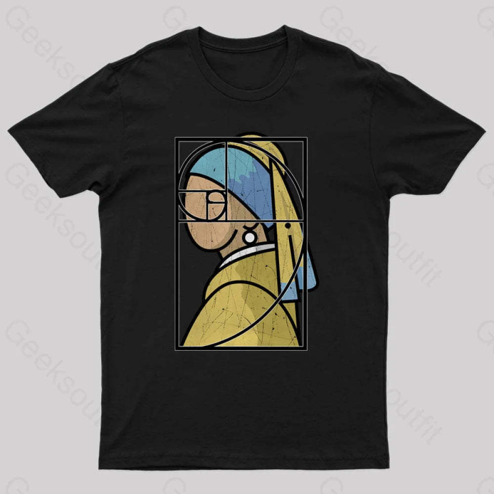 Fibonacci Girl With A Pearl Earring Geek T-Shirt Black / S