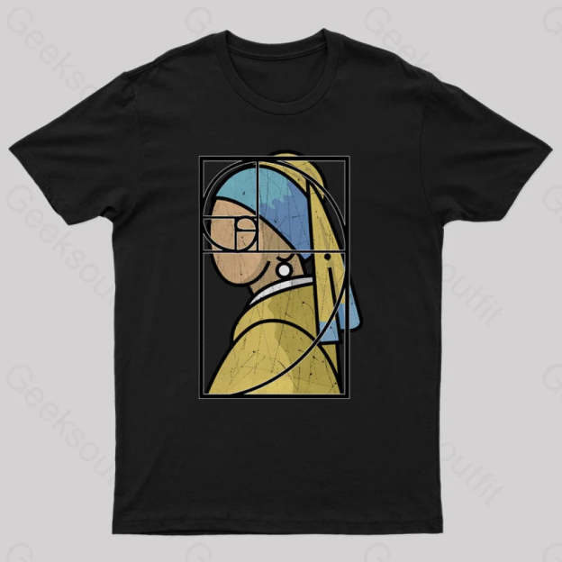 Fibonacci Girl With A Pearl Earring Geek T-Shirt Black / S