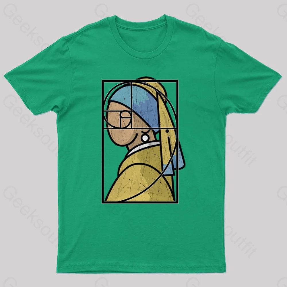 Fibonacci Girl With A Pearl Earring Geek T-Shirt Green / S
